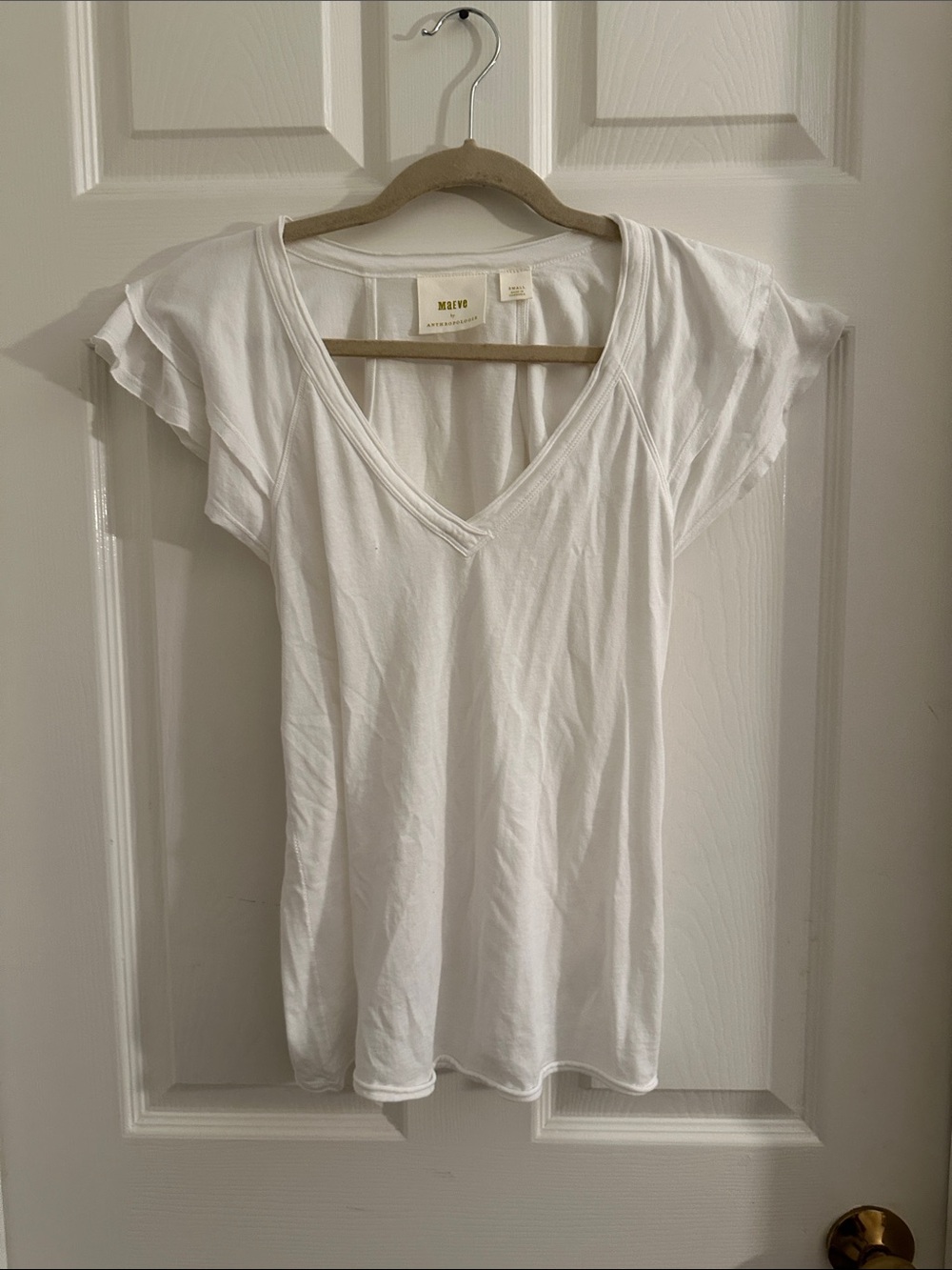 Mauve  White V-Neck Flutter Sleeve Tee